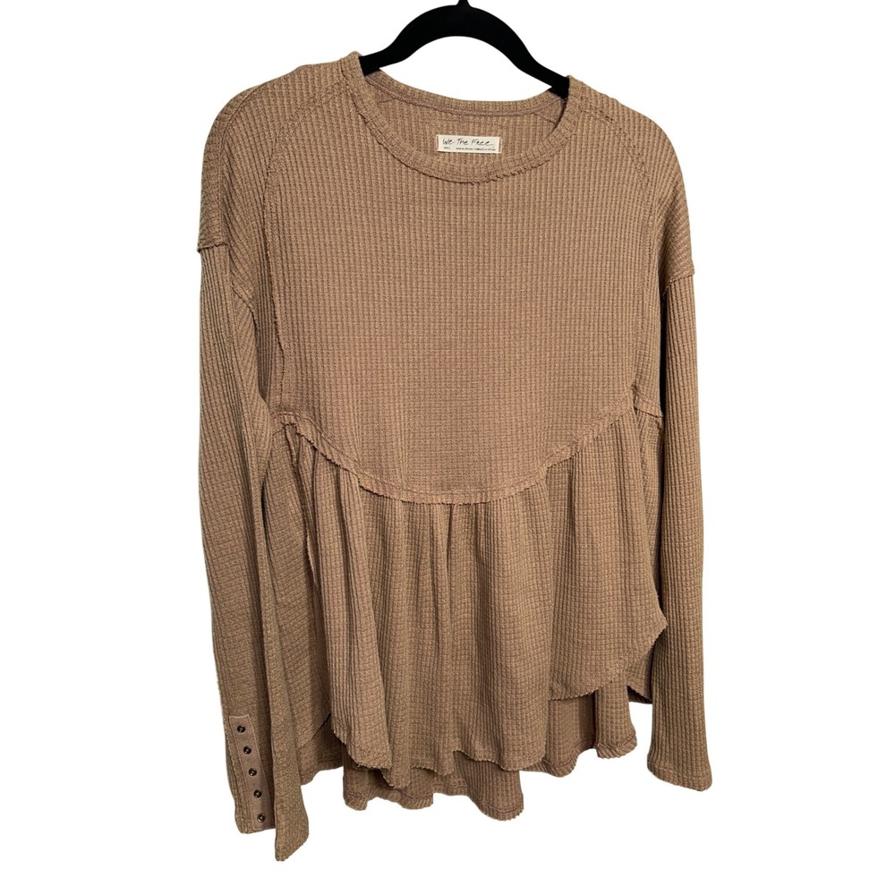 Free People Oh My Baby-Doll Oversized Waffle Kit Long Sleeve Top Size Small EUC